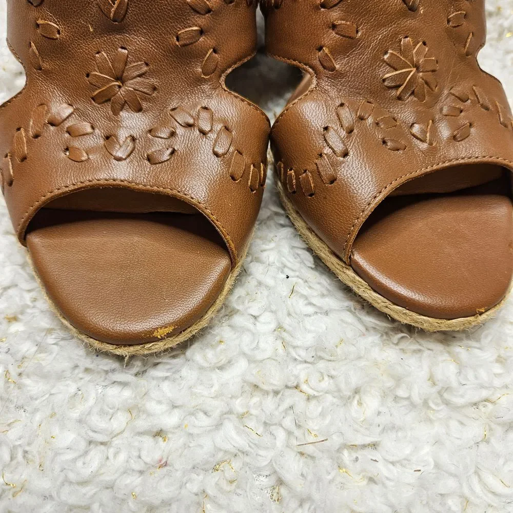 Jack Rogers Sophia Tan‎ Leather Wedge Sandals size 8